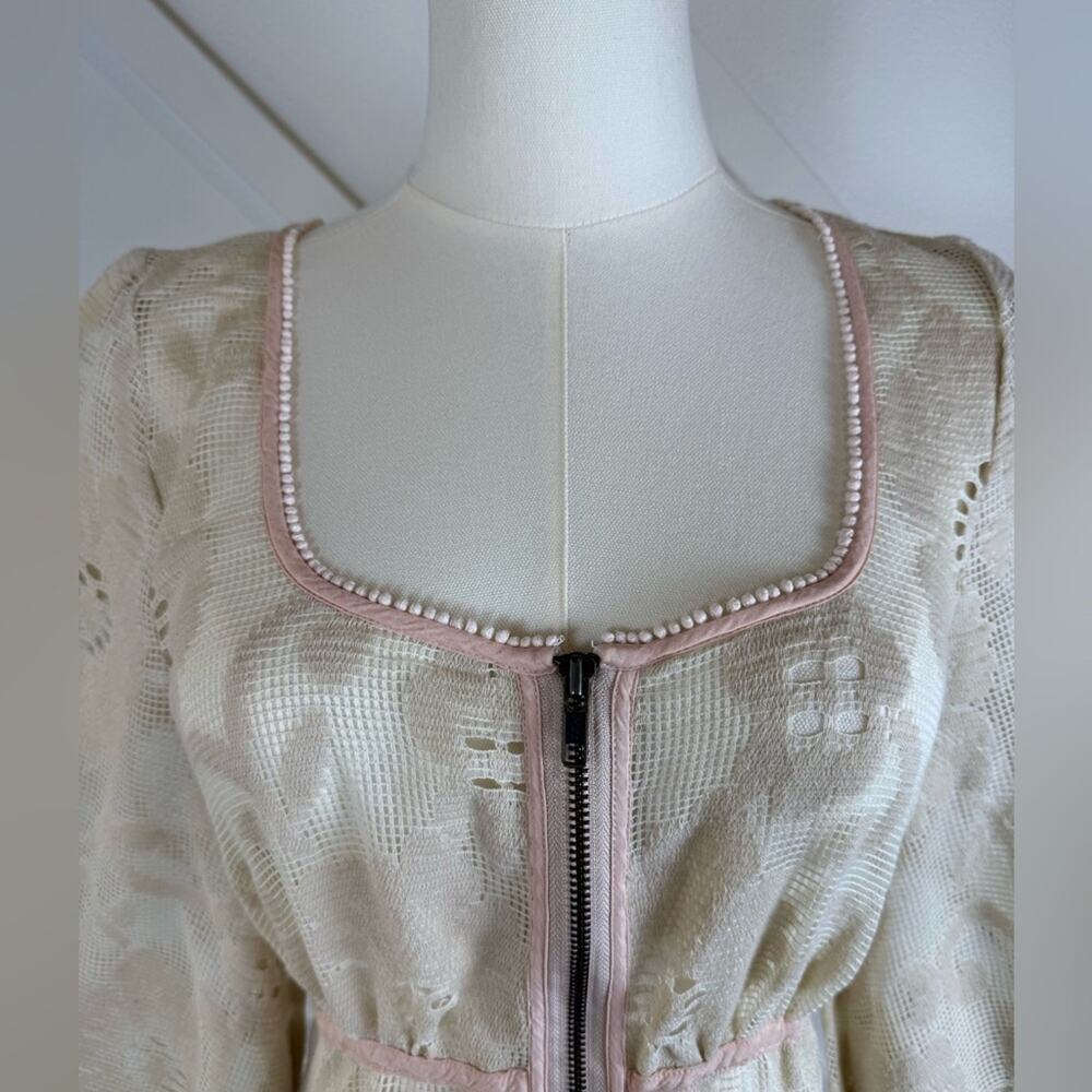 Free People Boho Antique Lace Picnic Bell Sleeve Dress In Buttercream Size Small - Picture 2 of 8